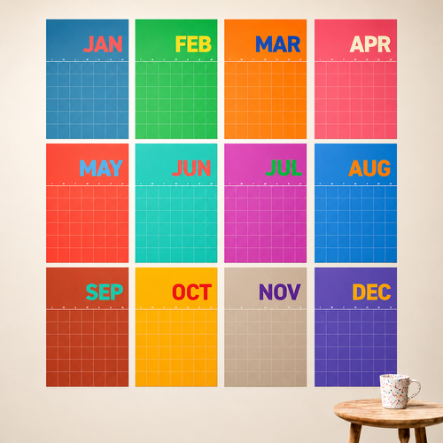 12-Month Reusable Dry-Erase Wall Calendar Set – Colorful Undated Planner