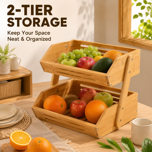 2-Tier Natural Bamboo Fruit Basket