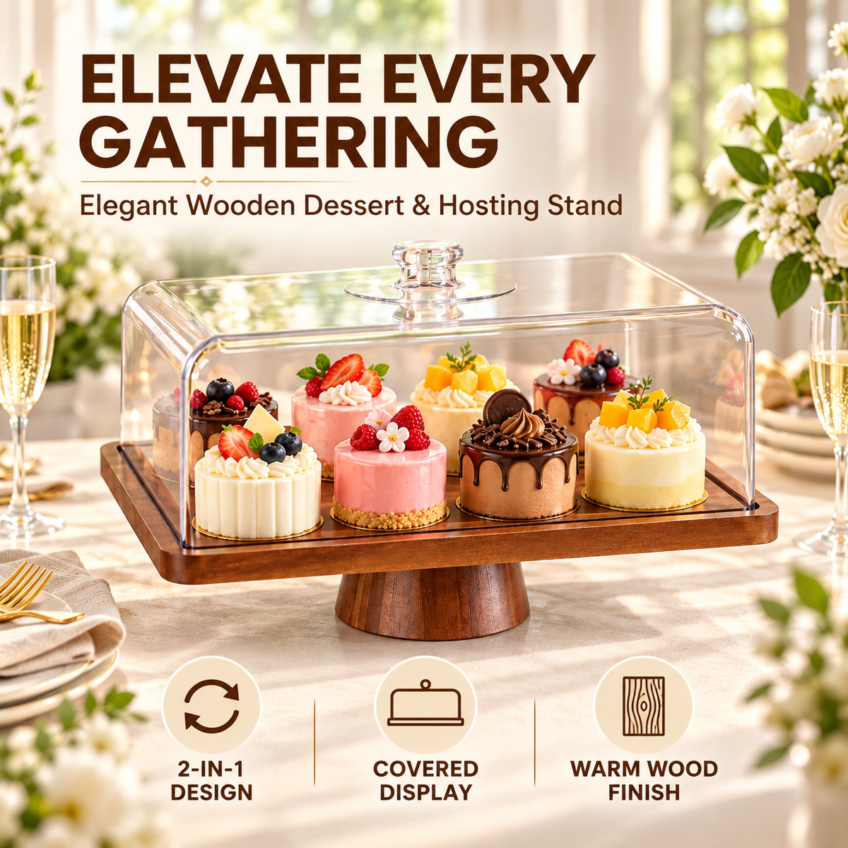 2-in-1 Wooden Dessert & Charcuterie Serving Stand