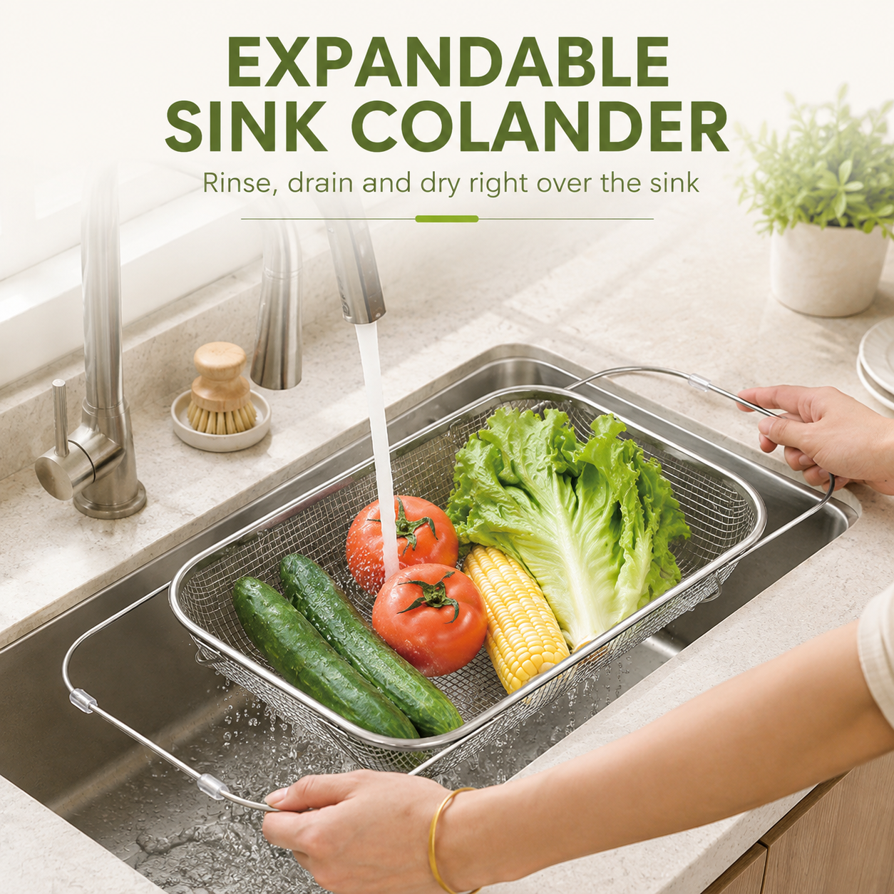 Expandable Stainless Steel Over-the-Sink Colander