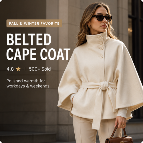 Women's Belted Wool-Blend Cape Coat