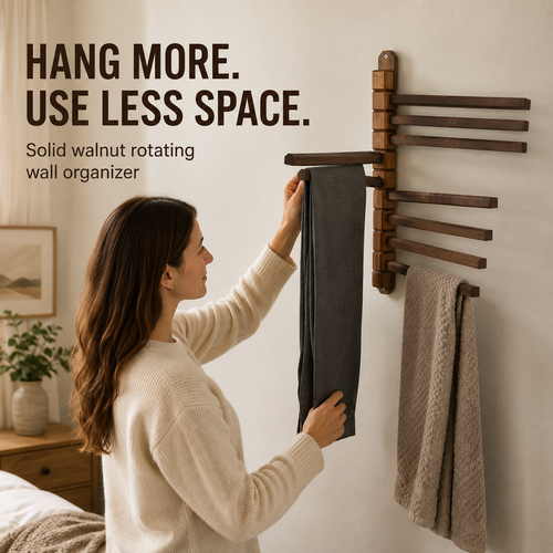 Premium Walnut Rotating Wall Rack for Clothes & Towels