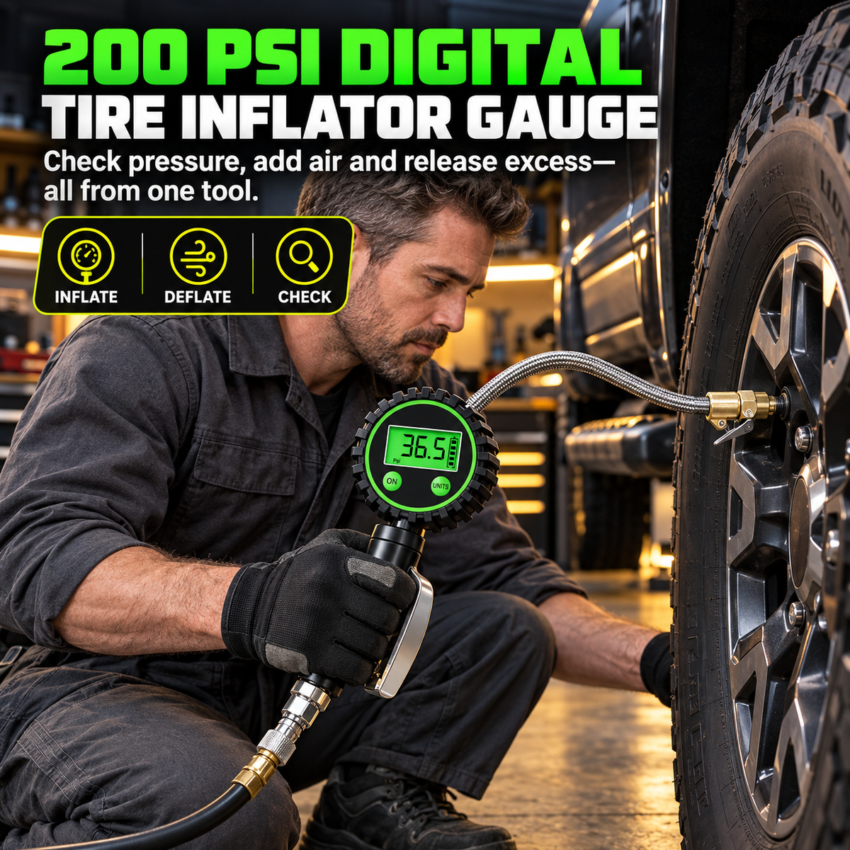 200 PSI Digital Tire Inflator Gauge