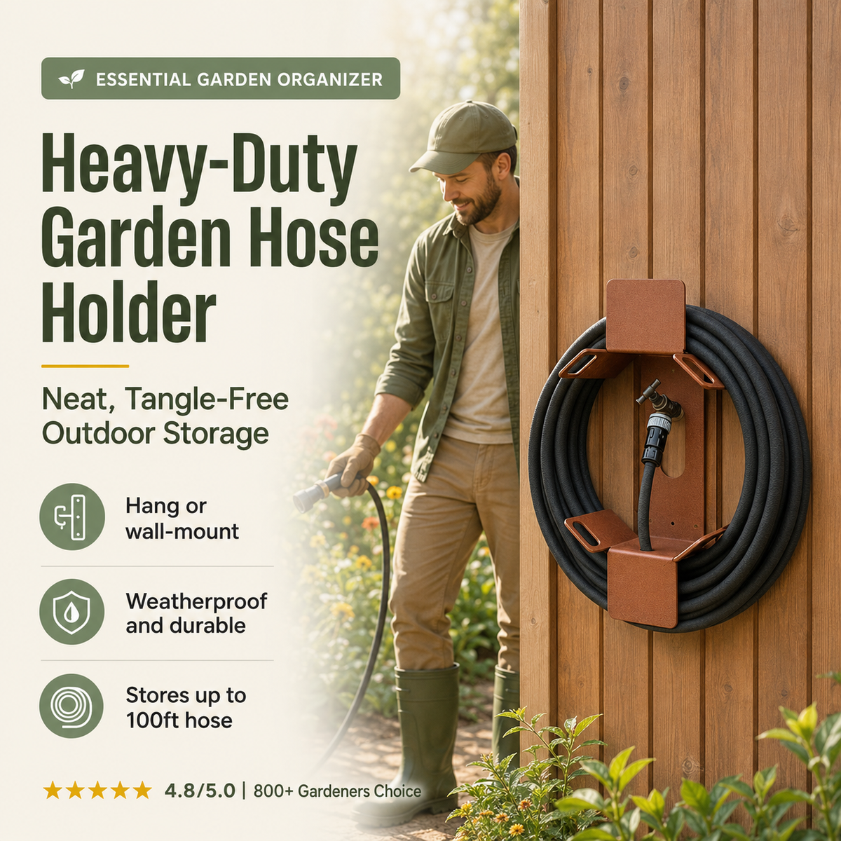 Heavy-Duty Detachable Garden Hose Holder &amp; Storage Rack