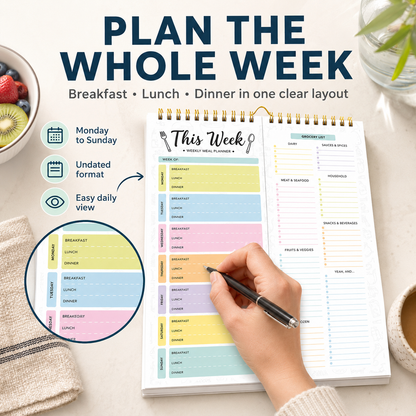 Undated Weekly Meal Planner: 52 Double-Sided Sheets, Grocery List