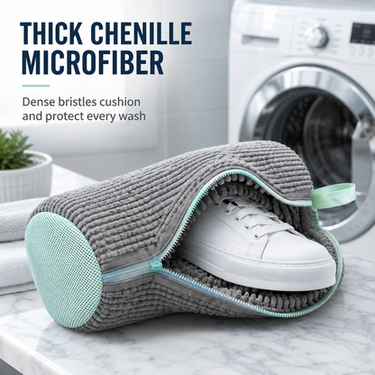 360° Chenille Sneaker Wash Bag — Stop Washing Machine Damage & Shoe Warping