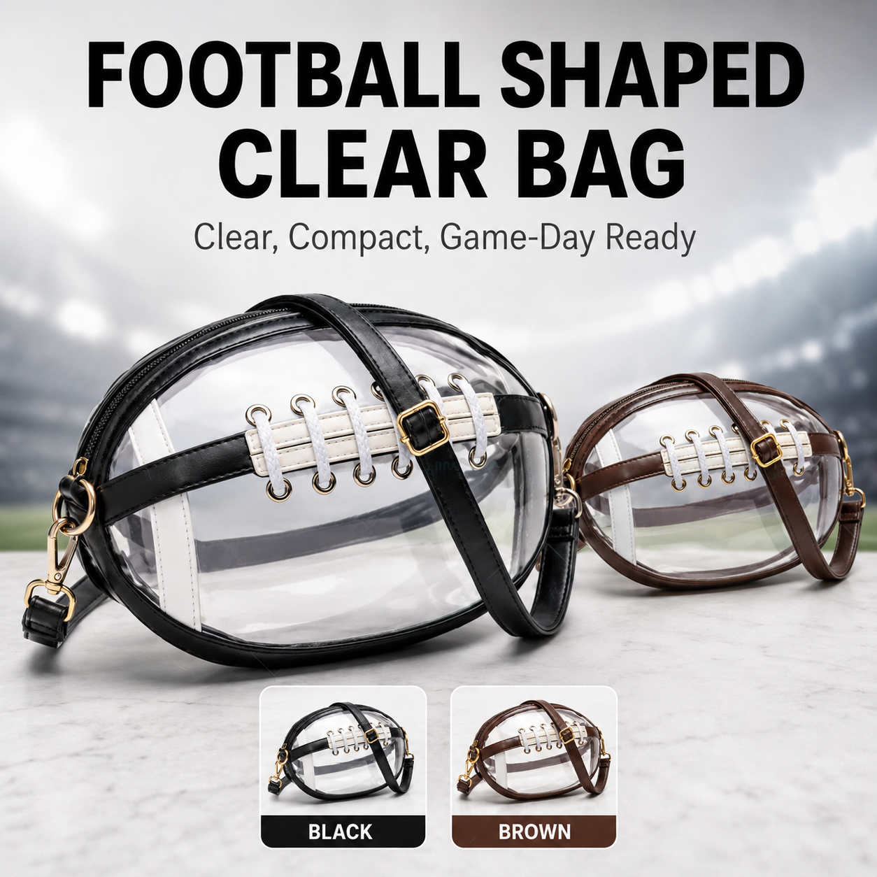 Football-Shaped Clear Crossbody Bag