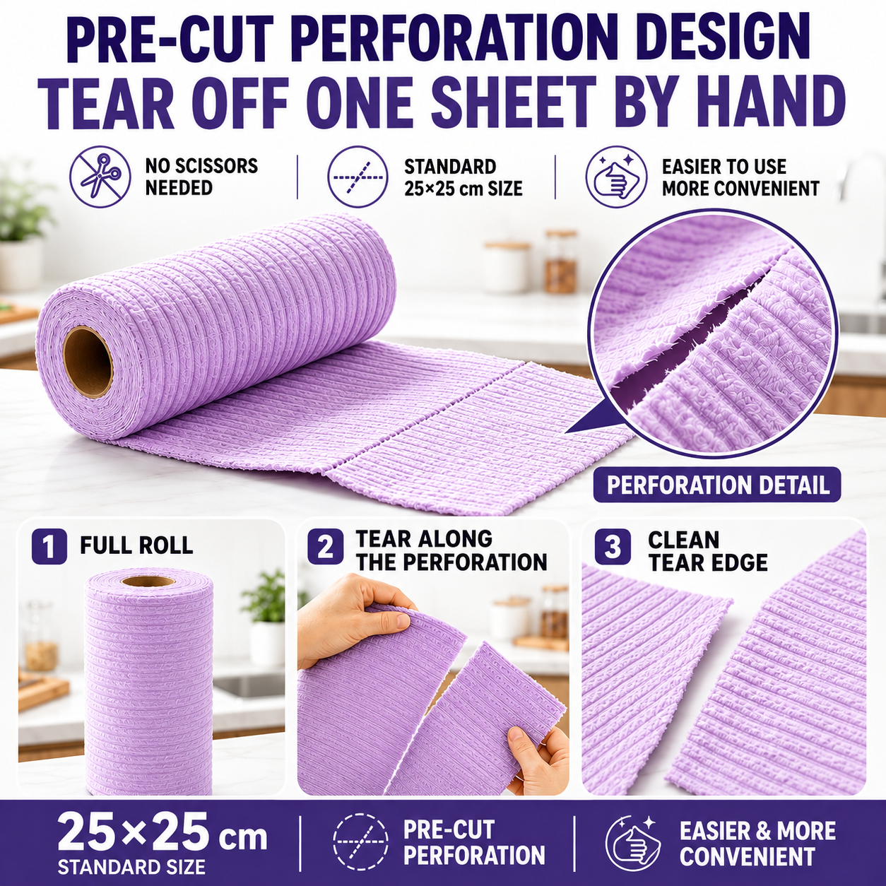 Reusable Tear-Off Kitchen Cloths – 20 Sheets per Roll