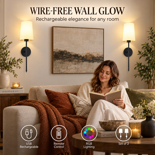 Battery Operated Wall Sconce Set – Rechargeable RGB Remote Lighting