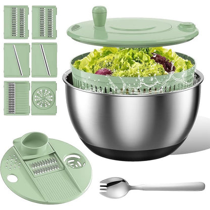 Stainless Steel Salad Spinner Large with 5 Blade Slicer Egg Yolk Strainer Shredder