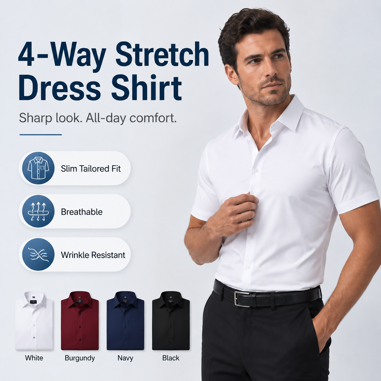 Men's 4-Way Ultra-Stretch Short Sleeve Dress Shirt