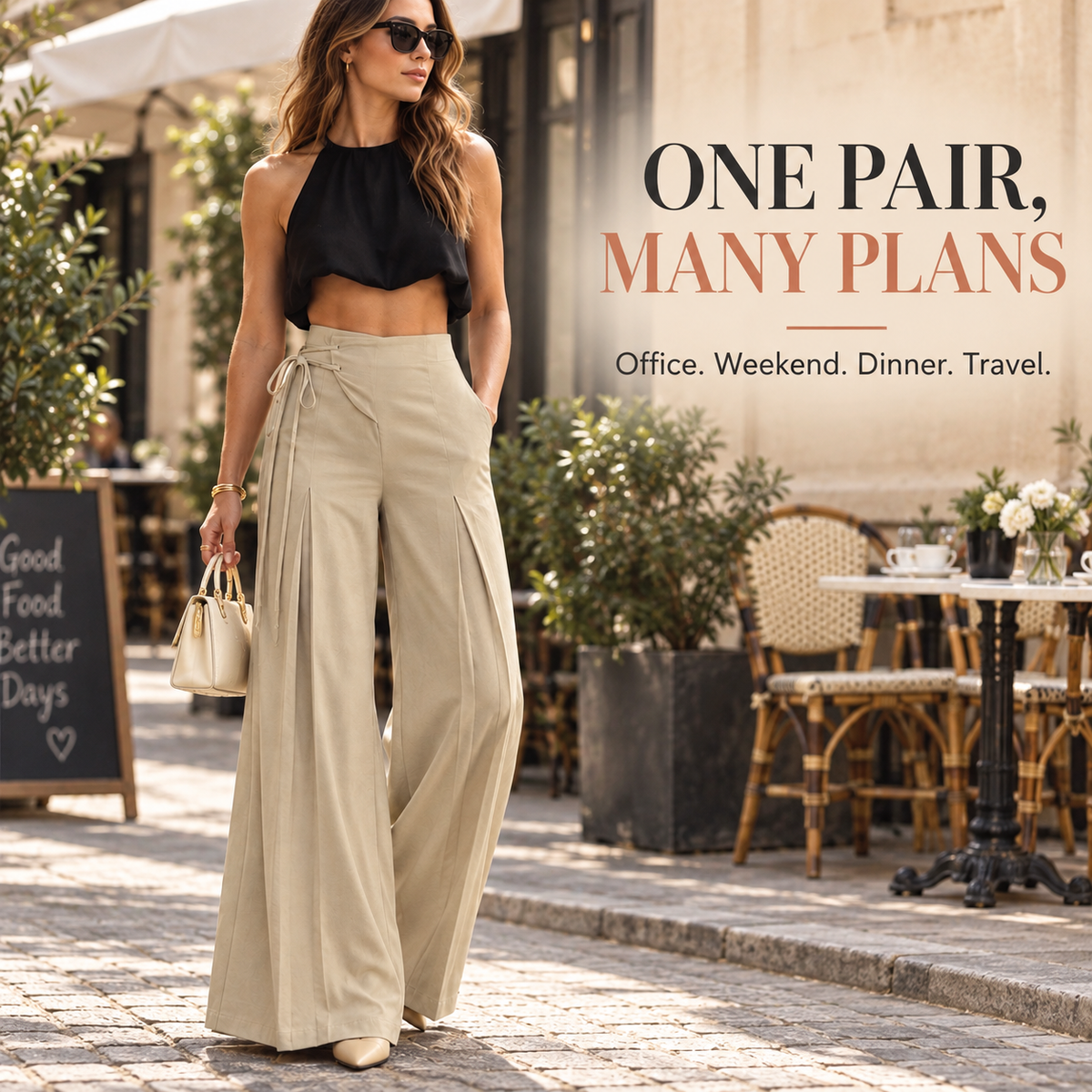 Women's High-Waist Asymmetric Lace-Up Wide-Leg Pants – Flattering Sculpted Fit👖✨