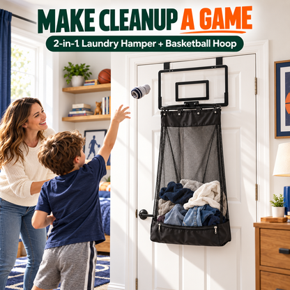 🏀2-in-1 Over-the-Door Basketball Hoop & Laundry Hamper🏀