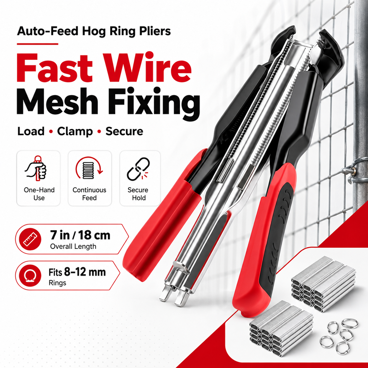Auto-Feed Hog Ring Pliers for Wire Mesh, Cages & Fencing