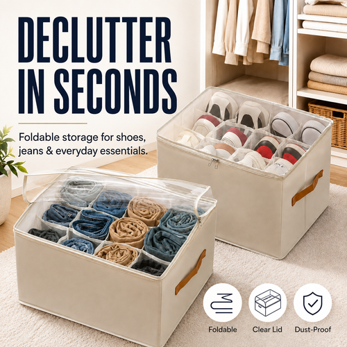Collapsible Plastic Shoe and Pants Storage Organizer Box