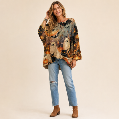 Women's Oversized Halloween Batwing Knit Top