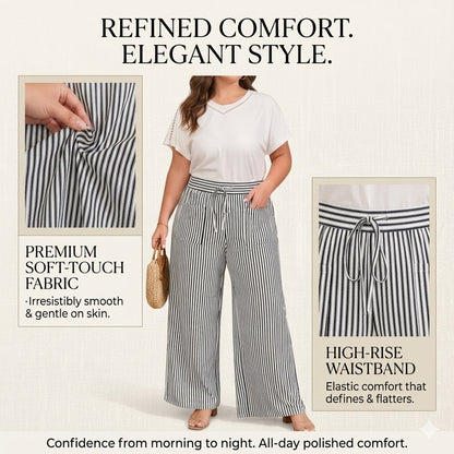 Ultra-Comfort High-Waisted Striped Wide Leg Pants with Deep Pockets
