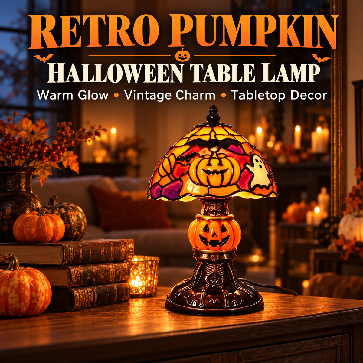 🎃Retro Pumpkin Bat Pattern Single Desk Lamp — Vintage Glow Night Light🎃