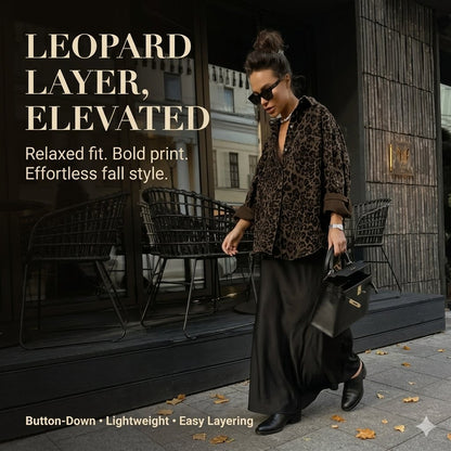 Women's Leopard Print Shacket with Relaxed Button-Down Fit