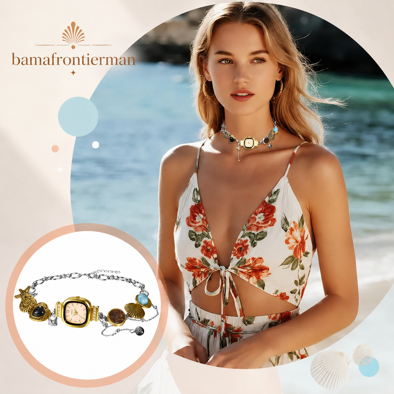 Vintage-Inspired Silver 5 Clock Choker & Heart Pendant