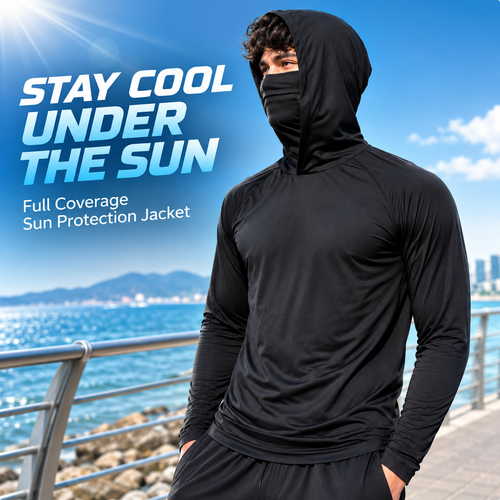 Men’s Lightweight Hooded Sun Shirt with Face & Neck Coverage