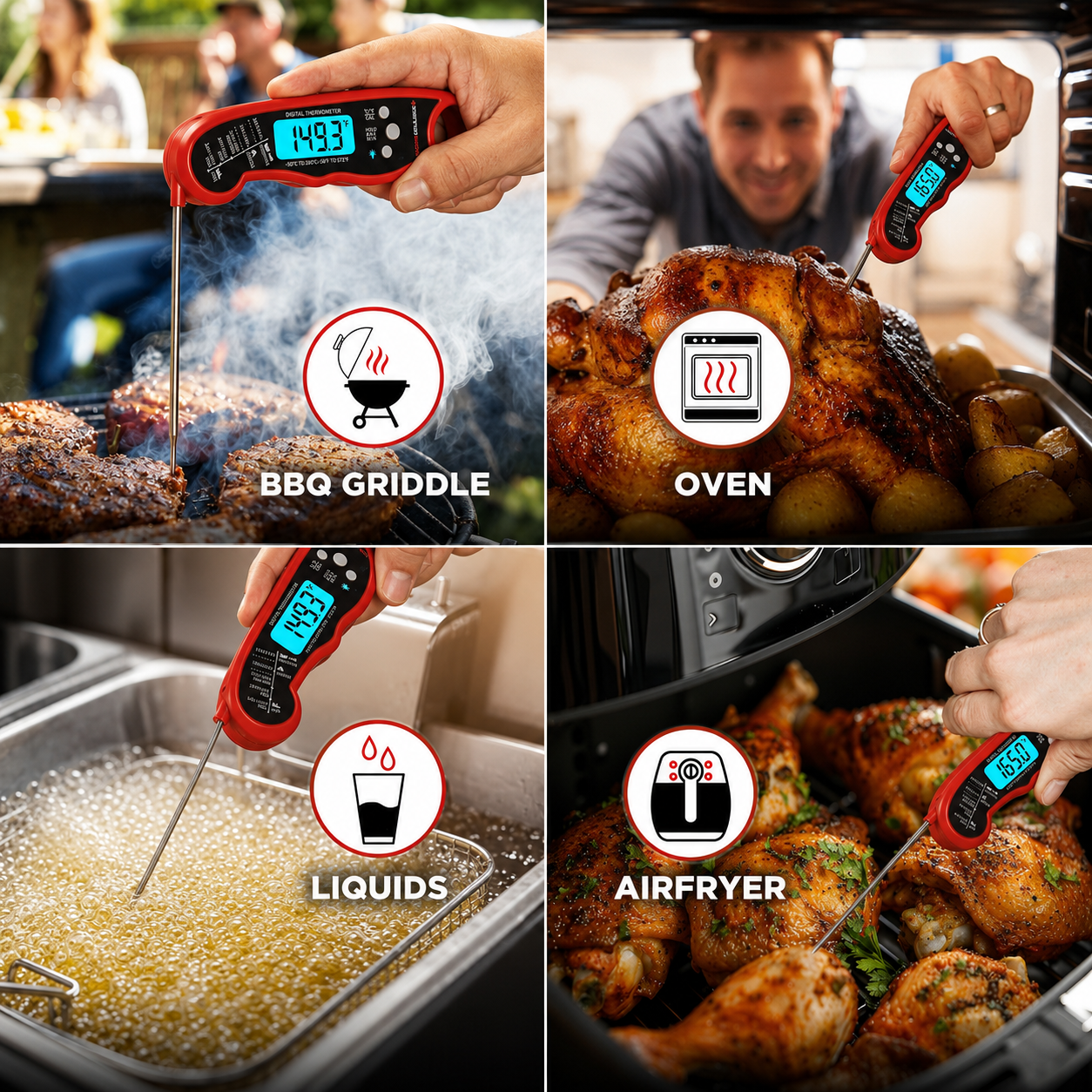 Instant-Read Digital Meat Thermometer – 1–2s Fast, IP67 Waterproof