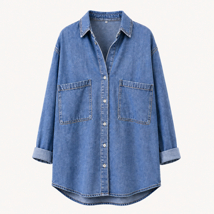 Women’s Denim Shirt Chambray Blue Button Down 3/4 Sleeve Tencel Top