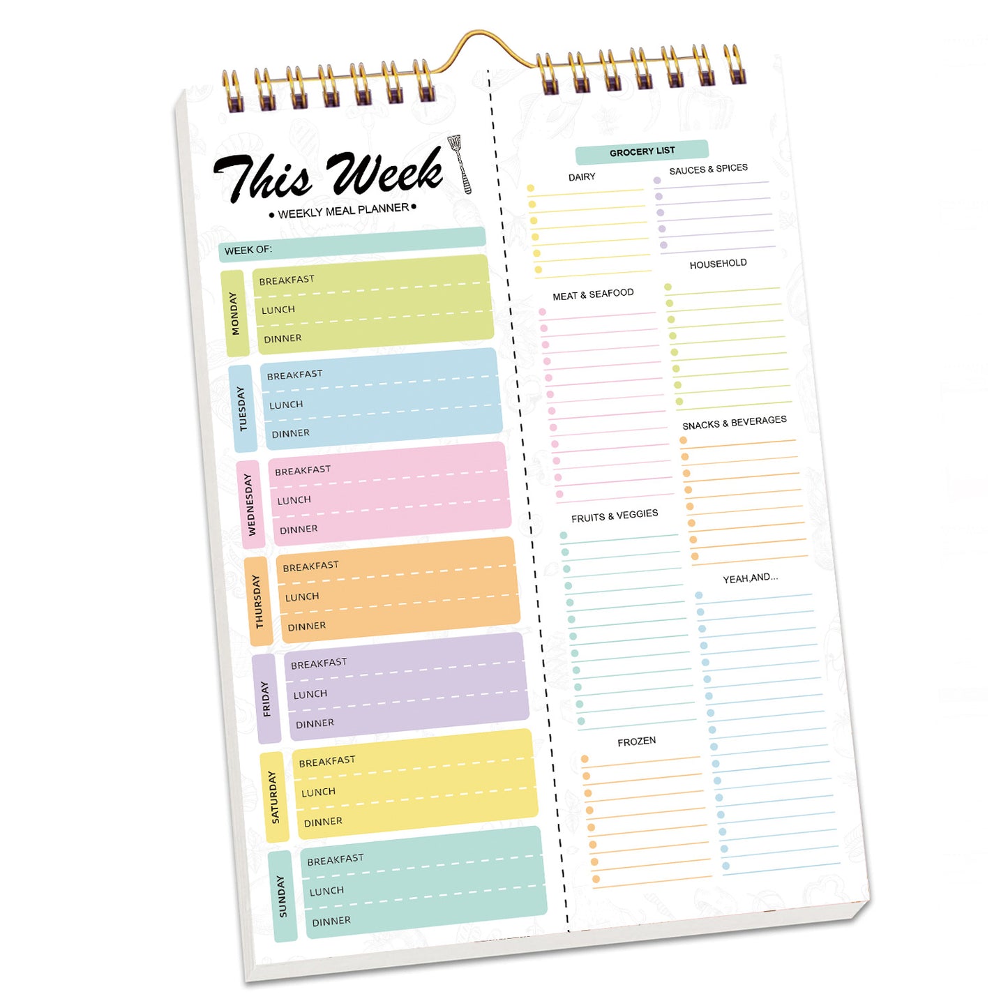 Undated Weekly Meal Planner: 52 Double-Sided Sheets, Grocery List