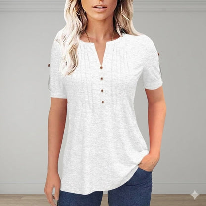 Imily Bela Women's V-Neck Button Lantern Sleeve T-Shirt