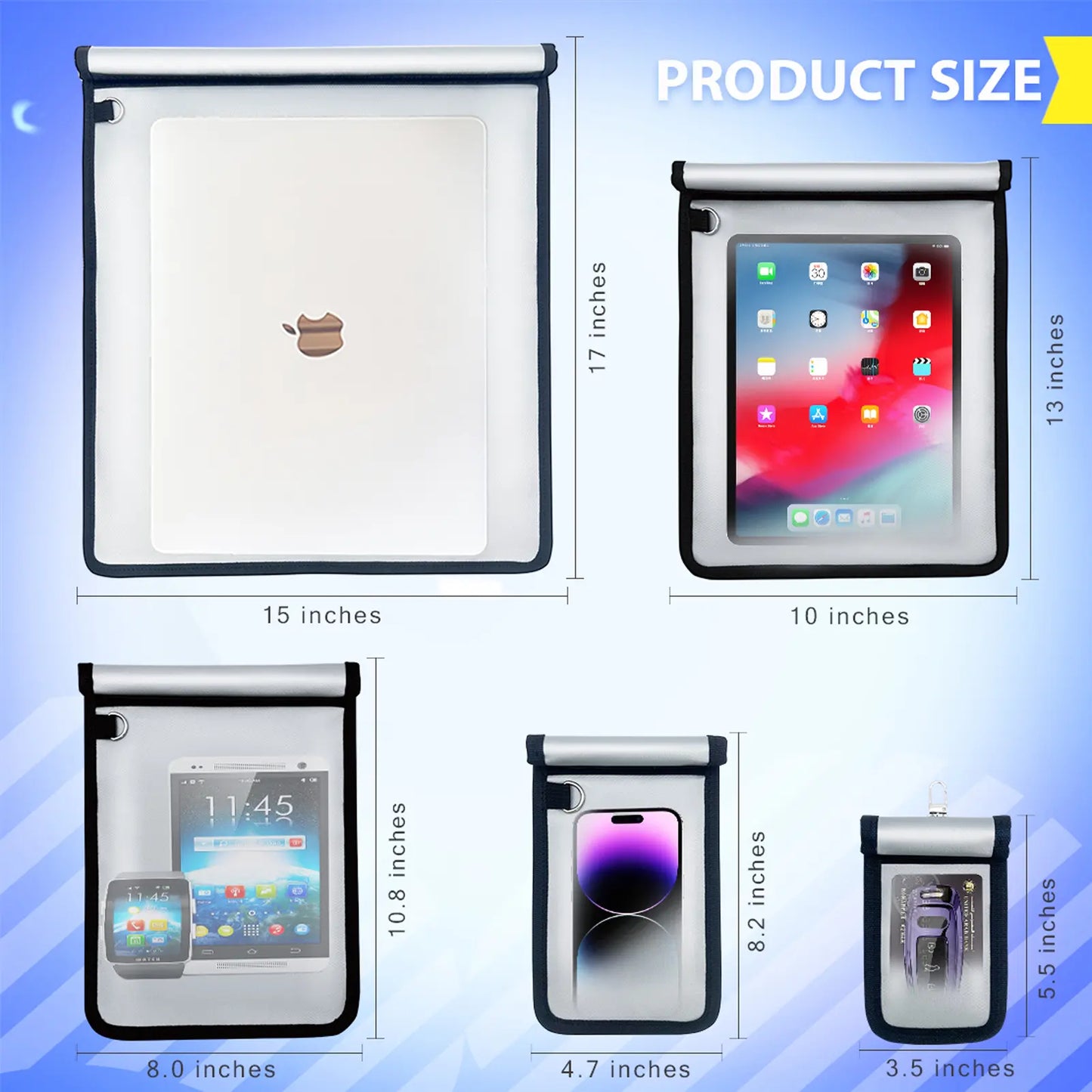 5-Pack Faraday Bags for Phones, Laptops & Key Fobs – Signal Blocking, Fireproof & Water-Resistant Privacy Protection Set
