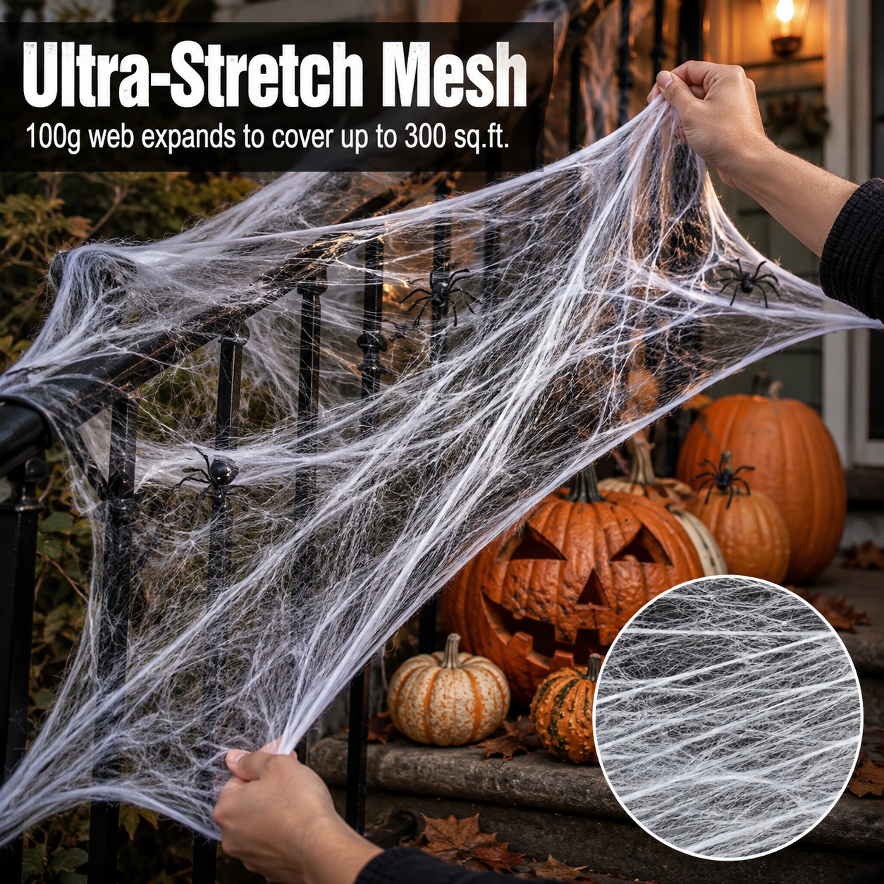 Ultra-Stretch Cobweb Decor Kit with 6 Vivid Spiders