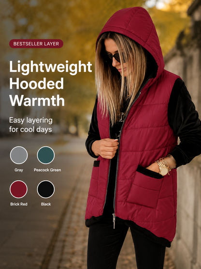 Women's Lightweight Hooded Quilted Vest with Pockets