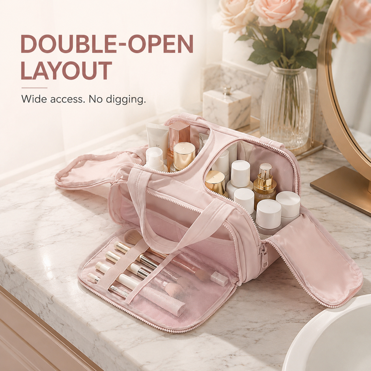 Large Capacity Double-Open Cosmetic Bag