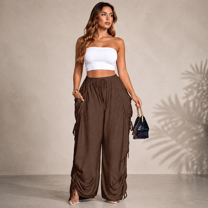 Women’s Relaxed Wide-Leg Pants – Adjustable Drawstring Waist Casual Trousers