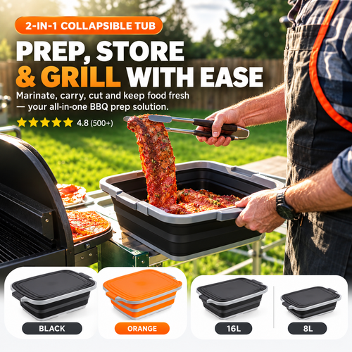 Collapsible 2-in-1 BBQ Prep & Storage Tub