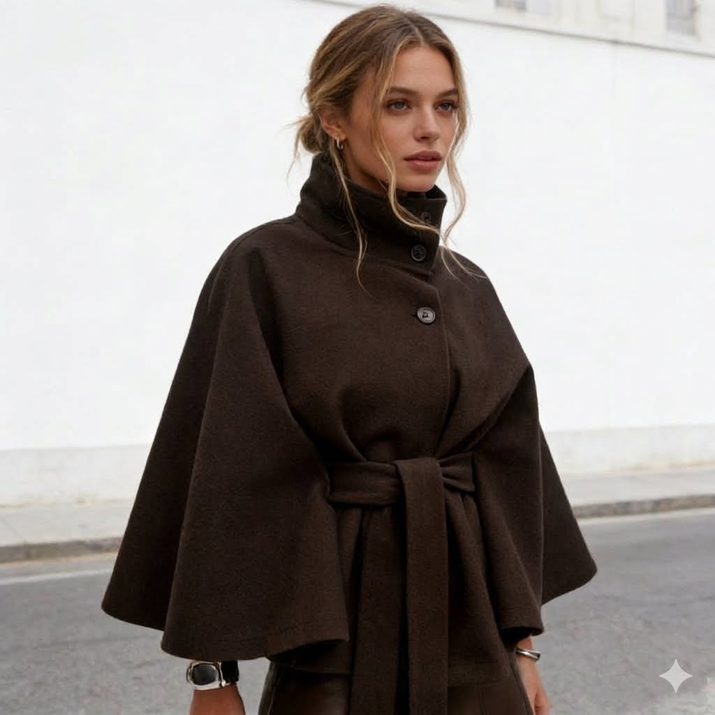 Women's Belted Wool-Blend Cape Coat