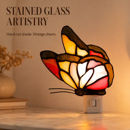 Vintage Orange Butterfly Stained Glass Accent Lamp