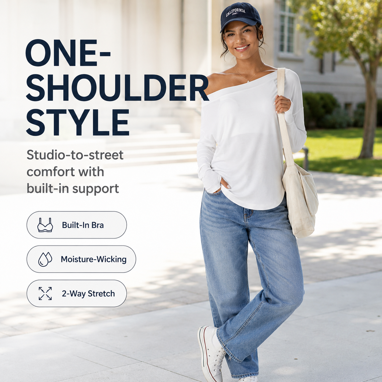 One-Shoulder Long Sleeve Yoga Top