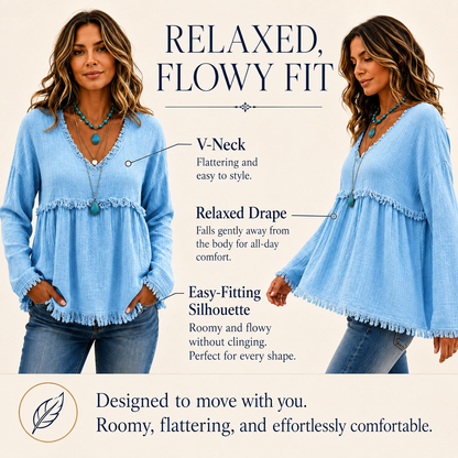 Bohemian Charm Fringe V-Neck Pullover — Effortless Elegance
