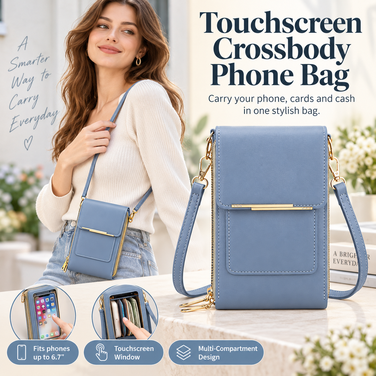 📱Touchscreen Crossbody Phone Bag with Card Slots & Dual Zippers📱