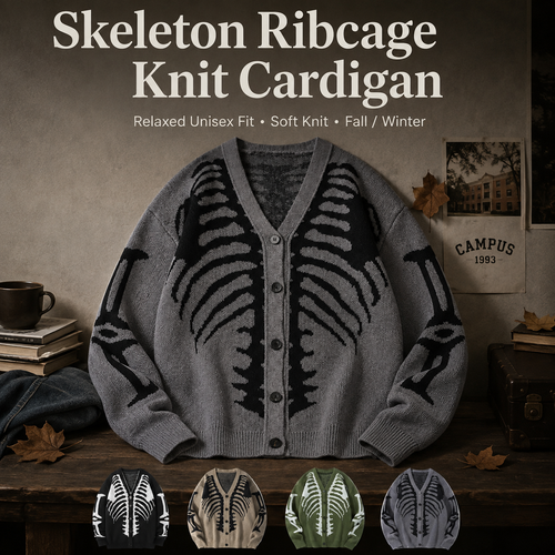 Skeleton Ribcage Oversized Knit Button Cardigan