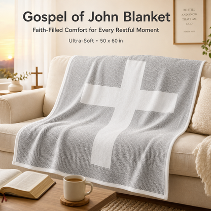 Gospel of John Blanket Soft Scripture Throw with Cross Silhouette