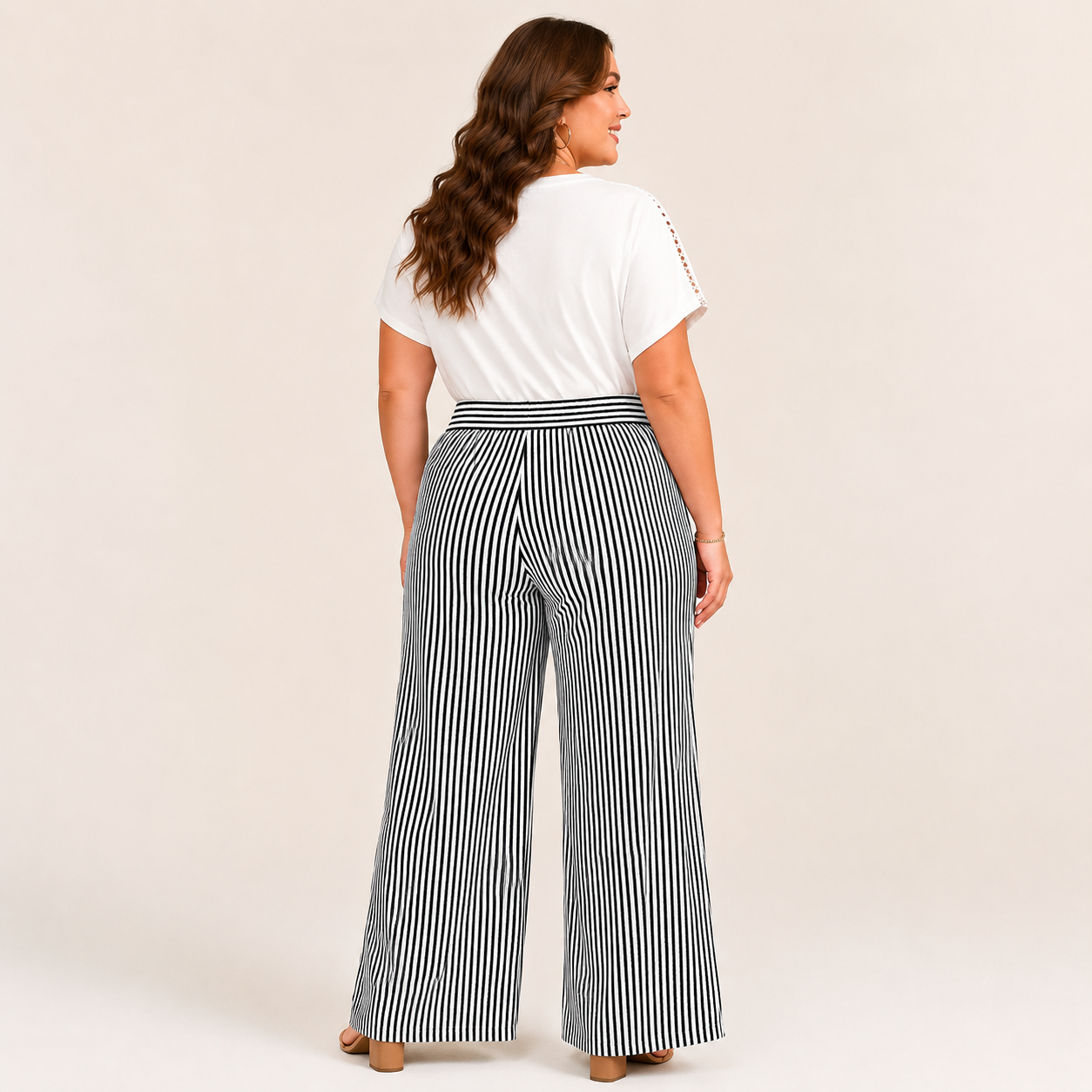 Ultra-Comfort High-Waisted Striped Wide Leg Pants with Deep Pockets