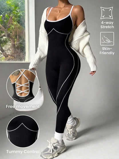 Seamless Criss-Cross Back Workout Jumpsuit – Second-Skin Sculpting Activewear with Hip-Lifting Fit