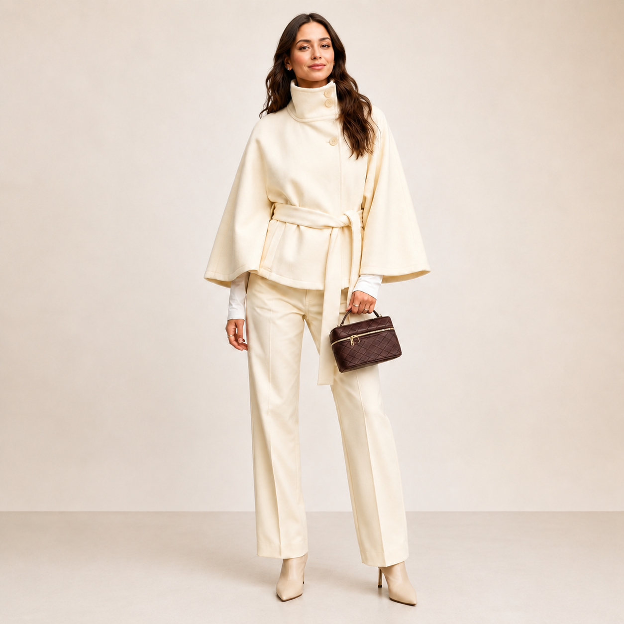 Women's Belted Cape Coat – Oversized Cropped Poncho Jacket