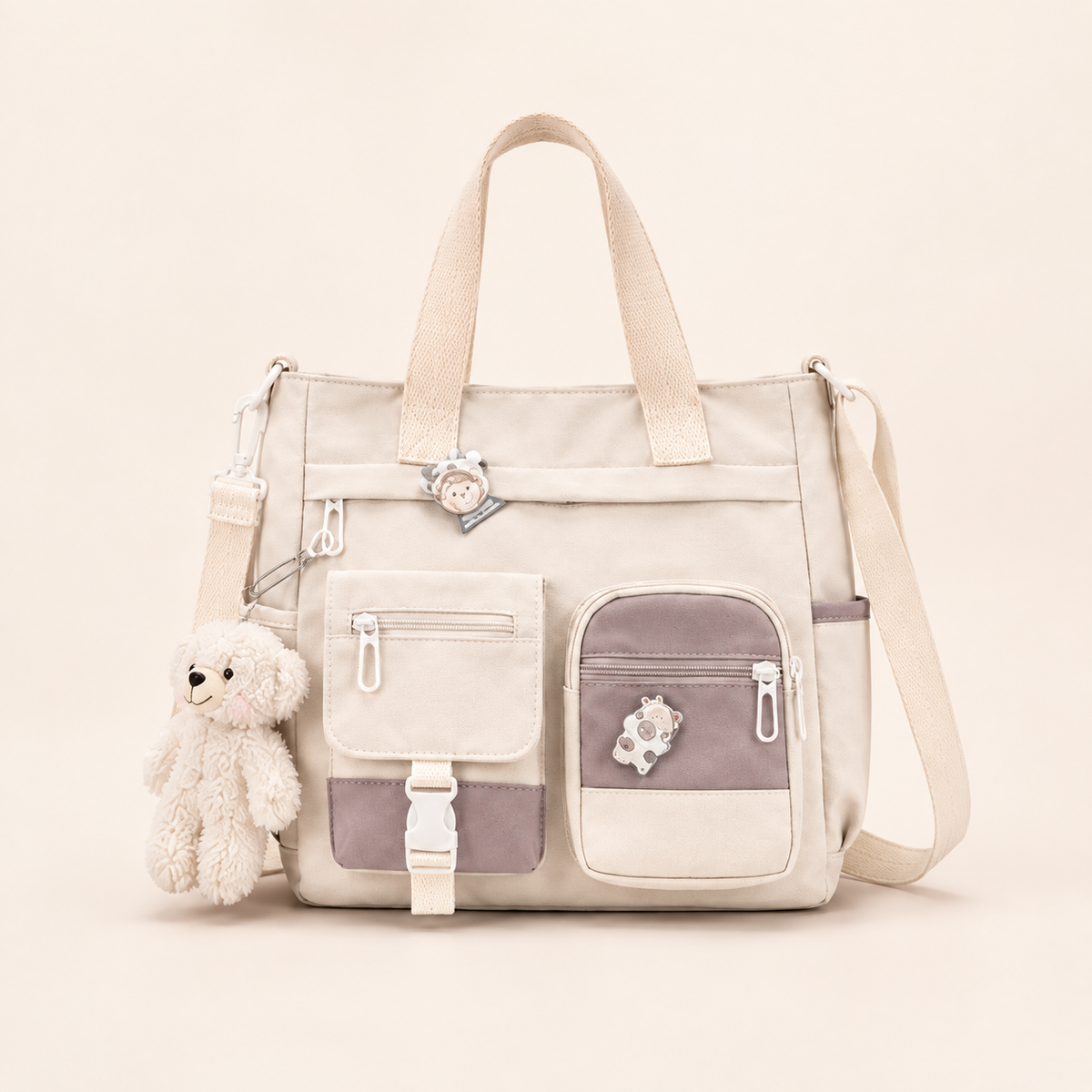 Canvas Multi-Pocket Crossbody Tote Bag | Cute & Lightweight School, Work & Travel Bag 🎒✨