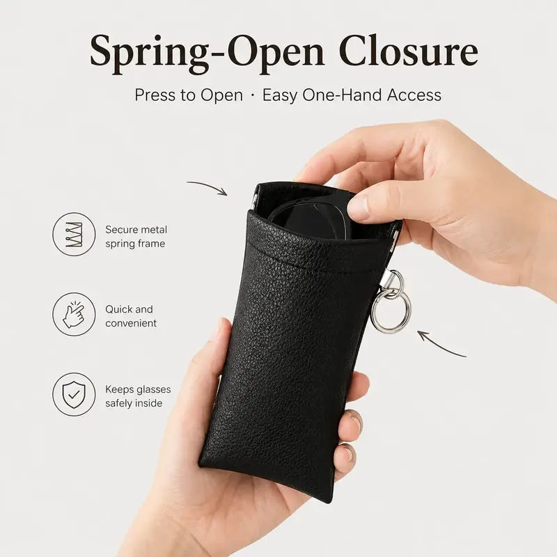 Soft PU Leather Sunglasses Pouch With Built-in Cleaning Cloth And Keychain