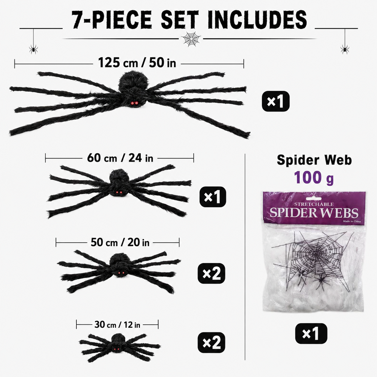 Ultra-Stretch Cobweb Decor Kit with 6 Vivid Spiders