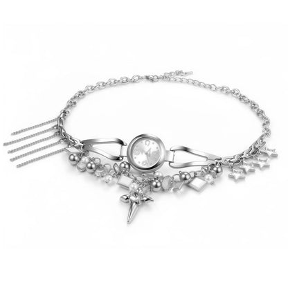 Vintage-Inspired Silver 5 Clock Choker & Heart Pendant