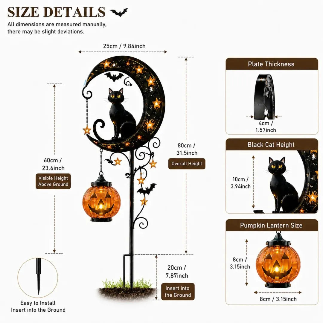 Solar Halloween Cat Garden Stake Lights – Outdoor Pumpkin Moon Yard Decor